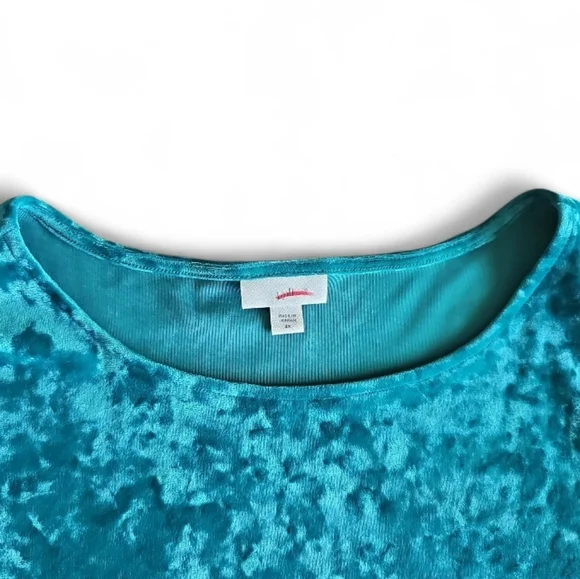 J. Jill 2X Crushed Velvet Top Teal Blue Holiday Blouse Luxe Stretch Velvet - Picture 8 of 14